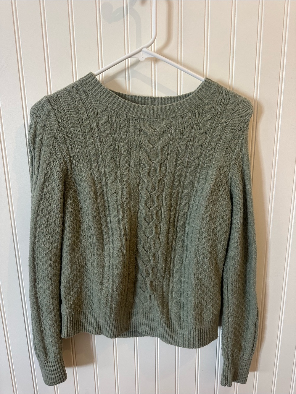 Hippie Rose Cable Knit Crew Sweater in Sage